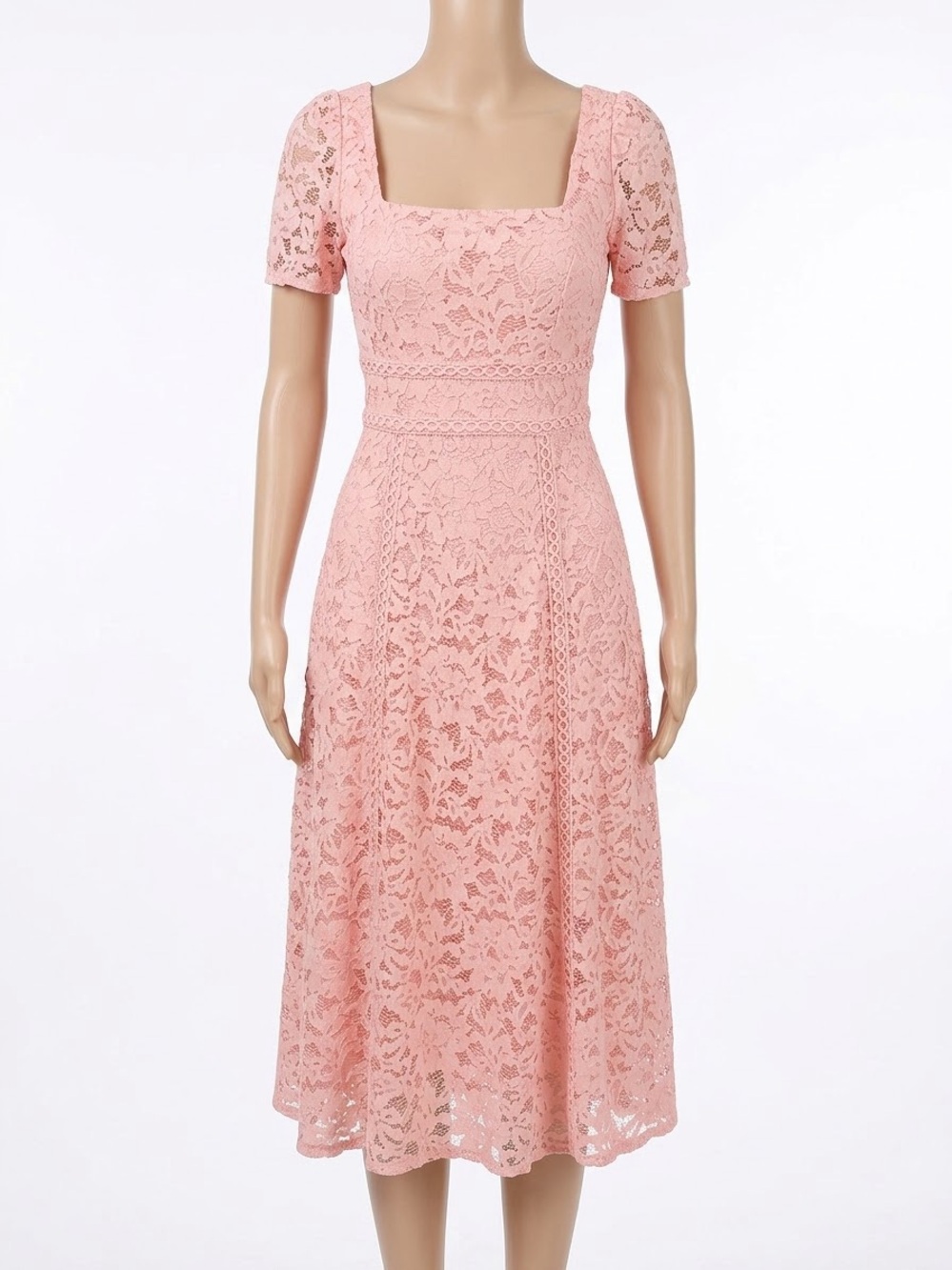 Anne Klein Pale Pink Lace Square-Neck Midi Dress